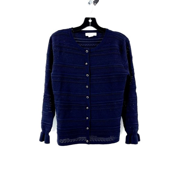 Melrose Chic Women's Black Crochet Knit Long Sleeve Cardigan Sweater Size Small - Picture 2 of 11